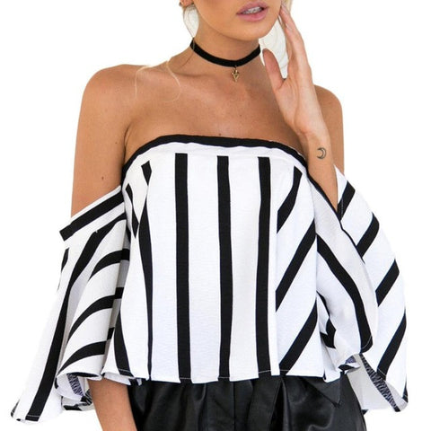 Women Ladies Striped Casual Off the Shoulder Short Sleeve Crop Top Shirt Top Plus Size Long Sleeve Fashion Blouses Blusas Women Ladies Striped Casual Off the Shoulder Short Sleeve Crop Top Shirt Top Plus Size Long Sleeve Fashion Blouses Blusas
