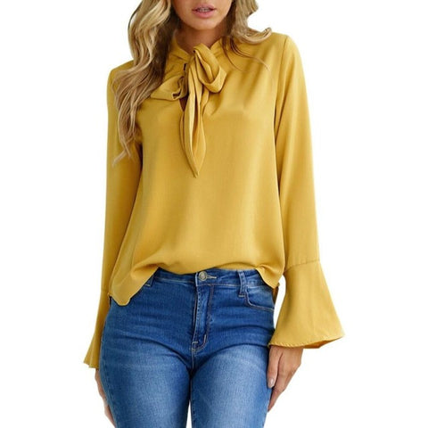 Elegant Ruffles Shirt - Long Flare Sleeve Blouse Elegant Ruffles Shirt - Long Flare Sleeve Blouse