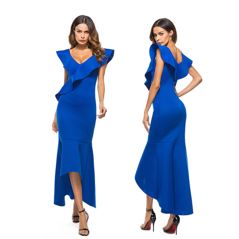 Sexy Women Dress Sleeveless Ruffle Irregular Dress Evening Party Dress Sexy Women Dress Sleeveless Ruffle Irregular Dress Evening Party Dress