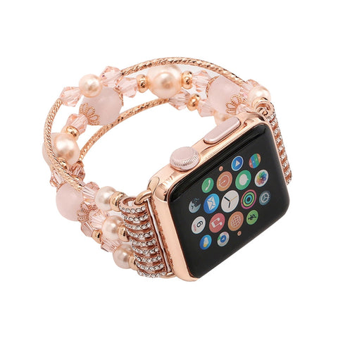 Women Girls Handmade Elastic Stretch Beaded Agate Natural Stone Bracelet Replacement for Apple Watch Women Girls Handmade Elastic Stretch Beaded Agate Natural Stone Bracelet Replacement for Apple Watch