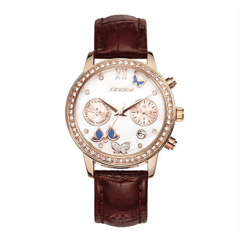 SINOBI brand luxury diamond fashion butterfly watch leather ladies watch SINOBI brand luxury diamond fashion butterfly watch leather ladies watch