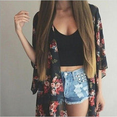 JECKSION Summer Cover up Women Chiffon Blouse Kimono Cardigan Floral Printed Shawl Tops 2016 New