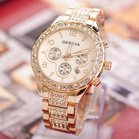 2017 Luxury Watch Women Geneva Watches Crystal Quartz Wrist Watches For Women Ladies Dress Watch Gold Rose Gold Relogio