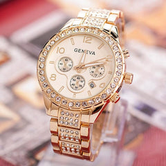 2017 Luxury Watch Women Geneva Watches Crystal Quartz Wrist Watches For Women Ladies Dress Watch Gold Rose Gold Relogio