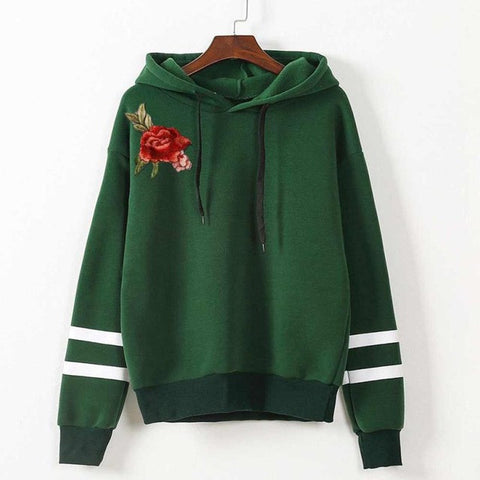 Embroidery Blouse Hot Sale Womens Applique Long Sleeve Hoodie Jumper Hooded Sweatshirt Pullover Autumn Tops Cotton Blusas