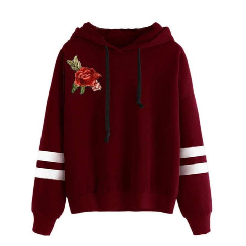 Embroidery Blouse Hot Sale Womens Applique Long Sleeve Hoodie Jumper Hooded Sweatshirt Pullover Autumn Tops Cotton Blusas