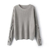 2017 woman new Europe and the United States style solid color O-Neck hollow knit sleeves loose sweater pullovers