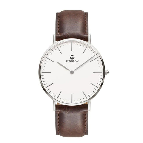 SUNBLON Men's Quartz Stainless Steel Dress Watch With Leather Band