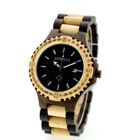 Men's Natural Wooden Wristwatch Wood Watch Quartz with Date + Box