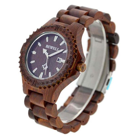 Men's Natural Wooden Wristwatch Wood Watch Quartz with Date + Box