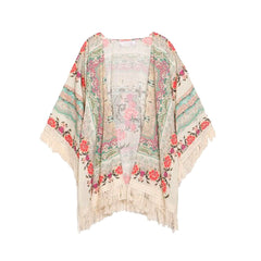 Fashion Spring Autumn Women's Girls Floral Printing Long Loose Knitted Cardigan Shawl Cape Sweater Coat