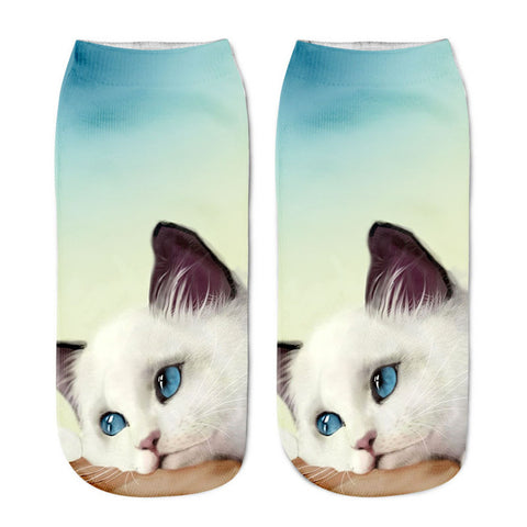 Popular Funny Unisex Short Socks 3D Cat Printed Anklet Socks Casual Socks