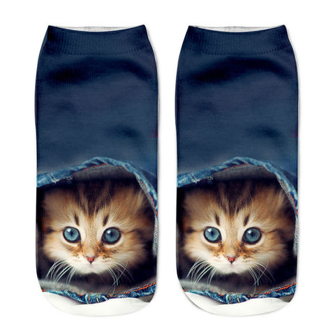 Popular Funny Unisex Short Socks 3D Cat Printed Anklet Socks Casual Socks