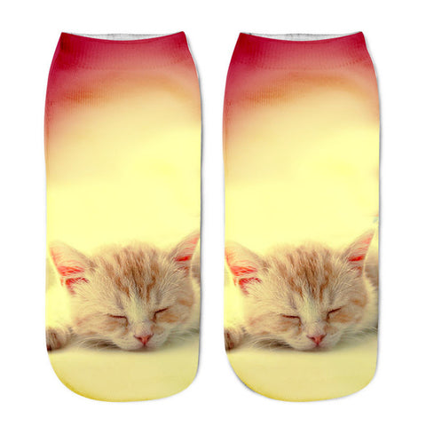 Popular Funny Unisex Short Socks 3D Cat Printed Anklet Socks Casual Socks