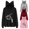 Womens Cat Long Sleeve Hoodie Sweatshirt Hooded Pullover Tops Blouse