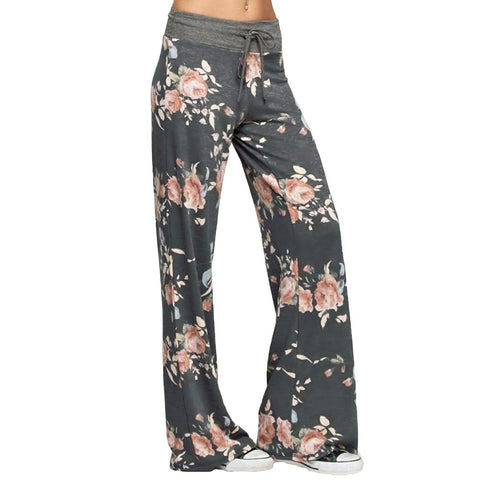 Women Casual Loose Boho Pants Floral Star Striped Print American Flag High Elastic Waist Long Trousers Wide Leg Pants