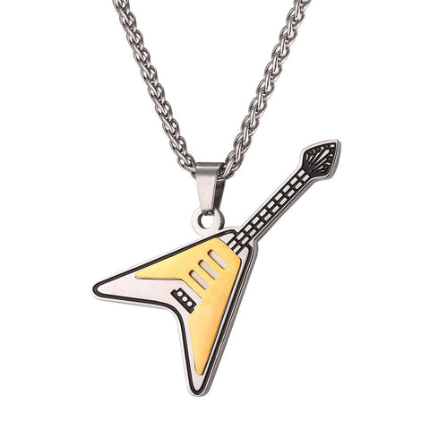 U7 Guitar Pendant Necklace Stainless Steel  Hiphop Rock Musical Jewelr