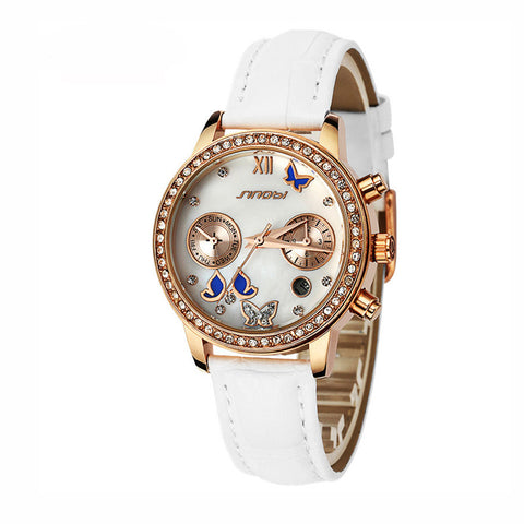 SINOBI brand luxury diamond fashion butterfly watch leather ladies watch